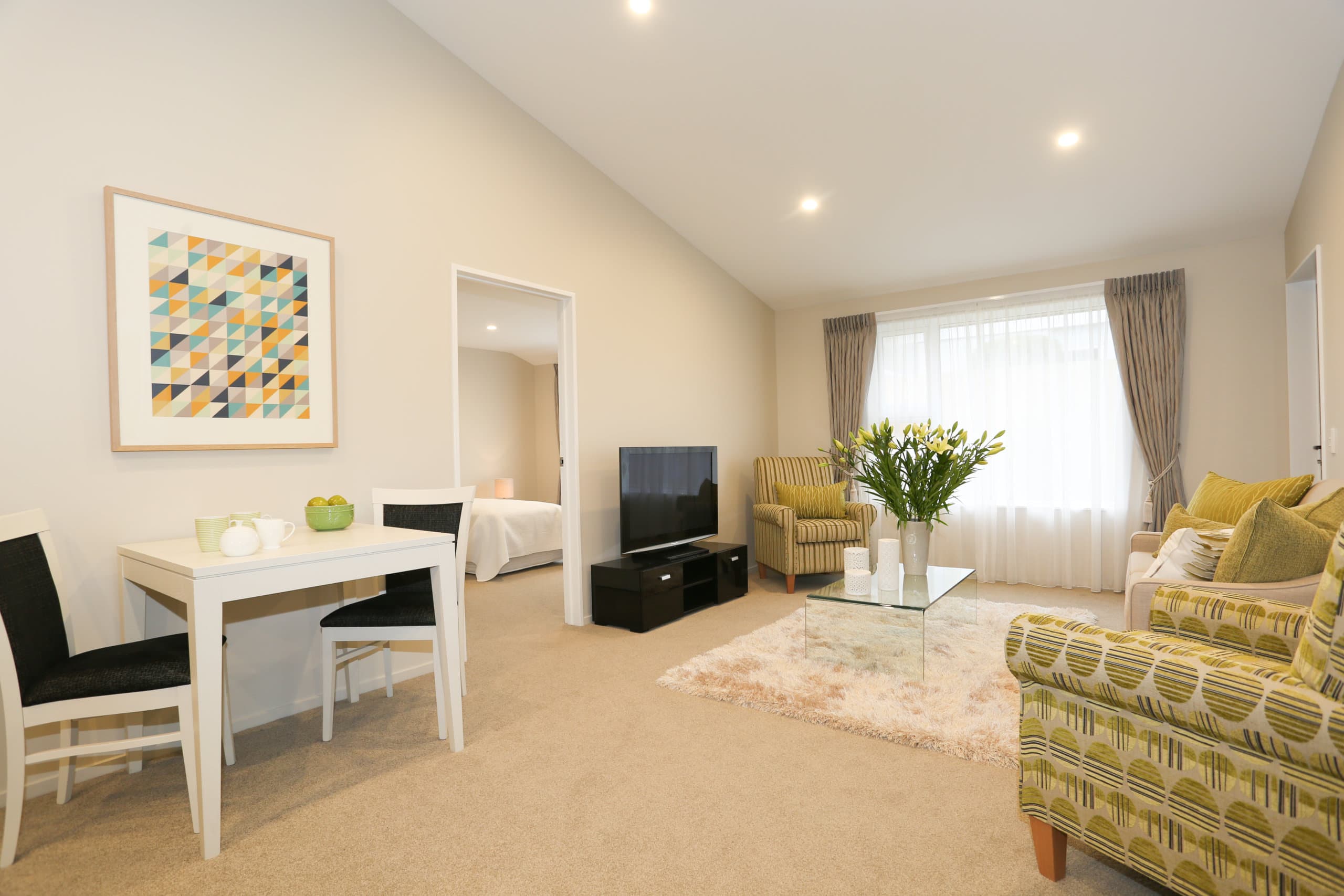 Wharerangi retirement village villa lounge and bedroom